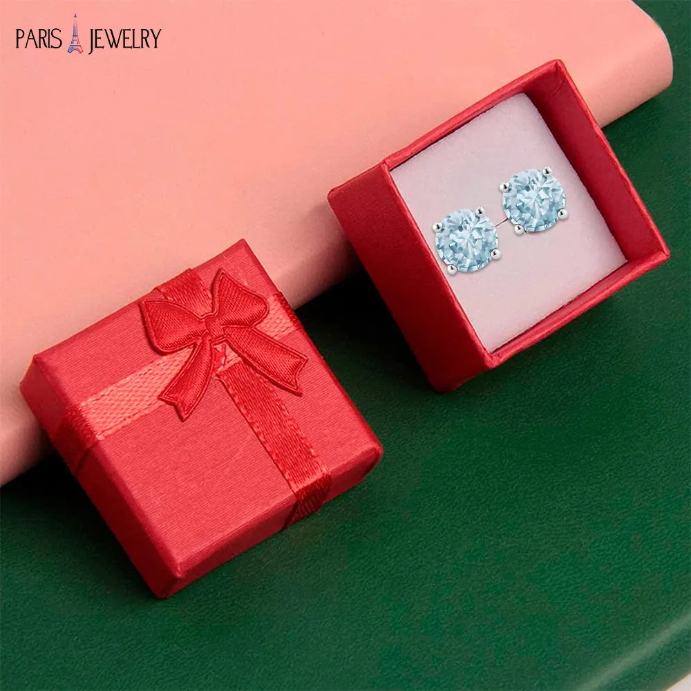 10k White Gold Plated 3 Ct Round Created Aquamarine CZ Stud Earrings