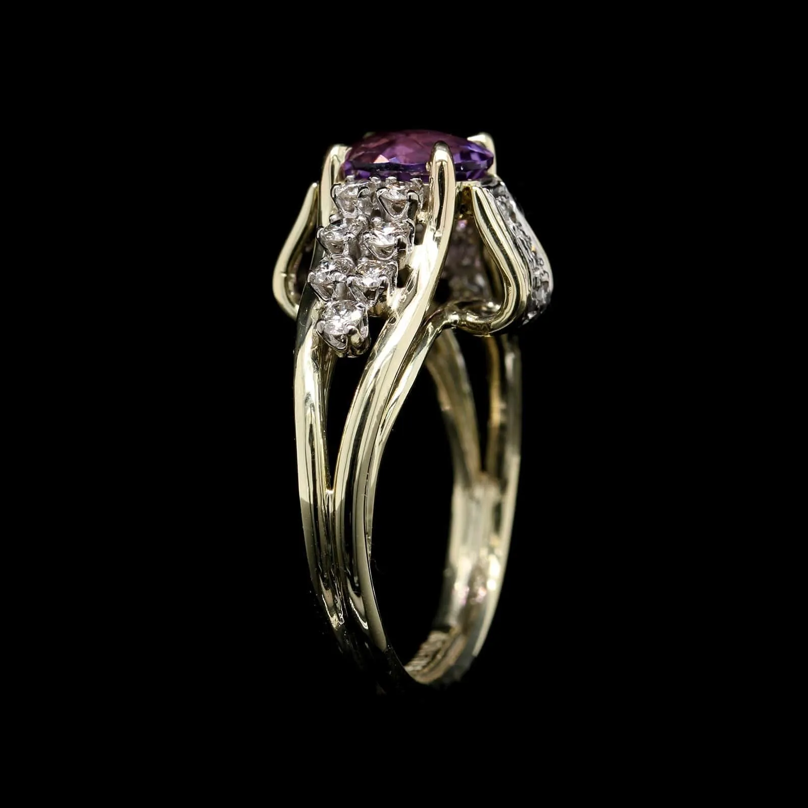 14K Two-tone Gold Estate Amethyst and Diamond Ring