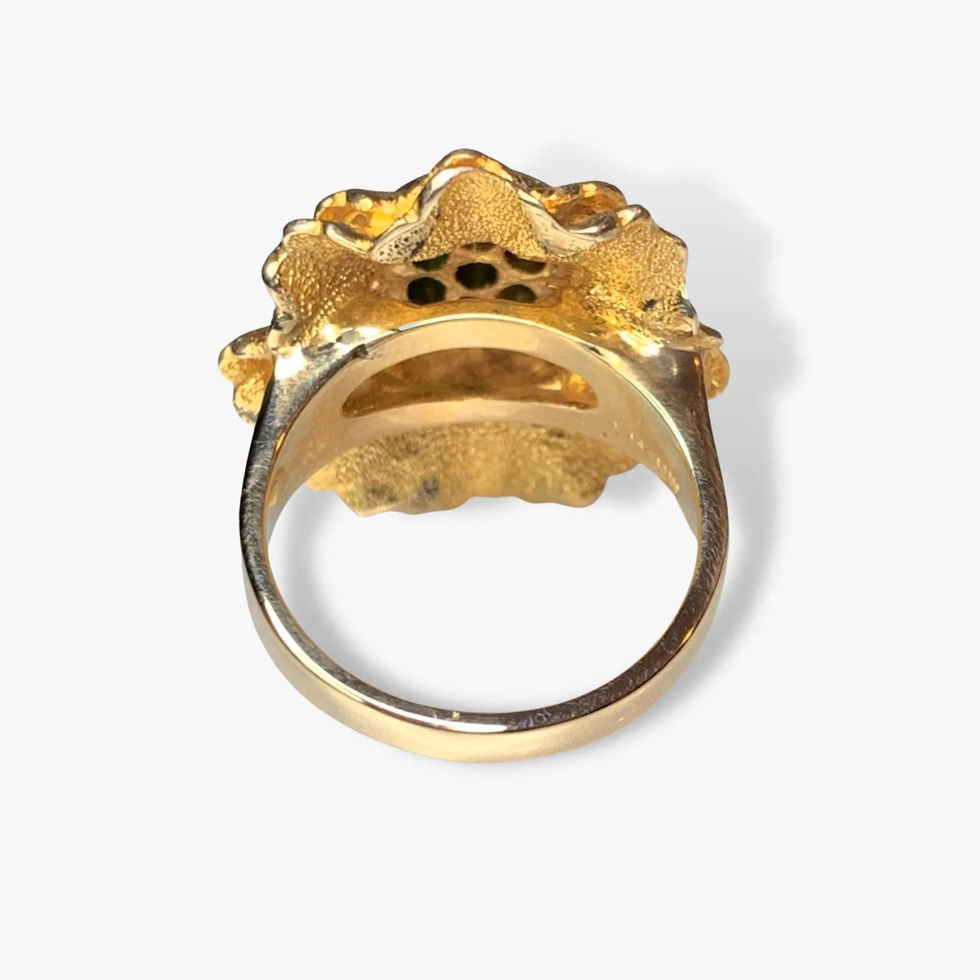 14k Yellow Gold Round Cabochon Jadeite Vintage Cocktail Ring