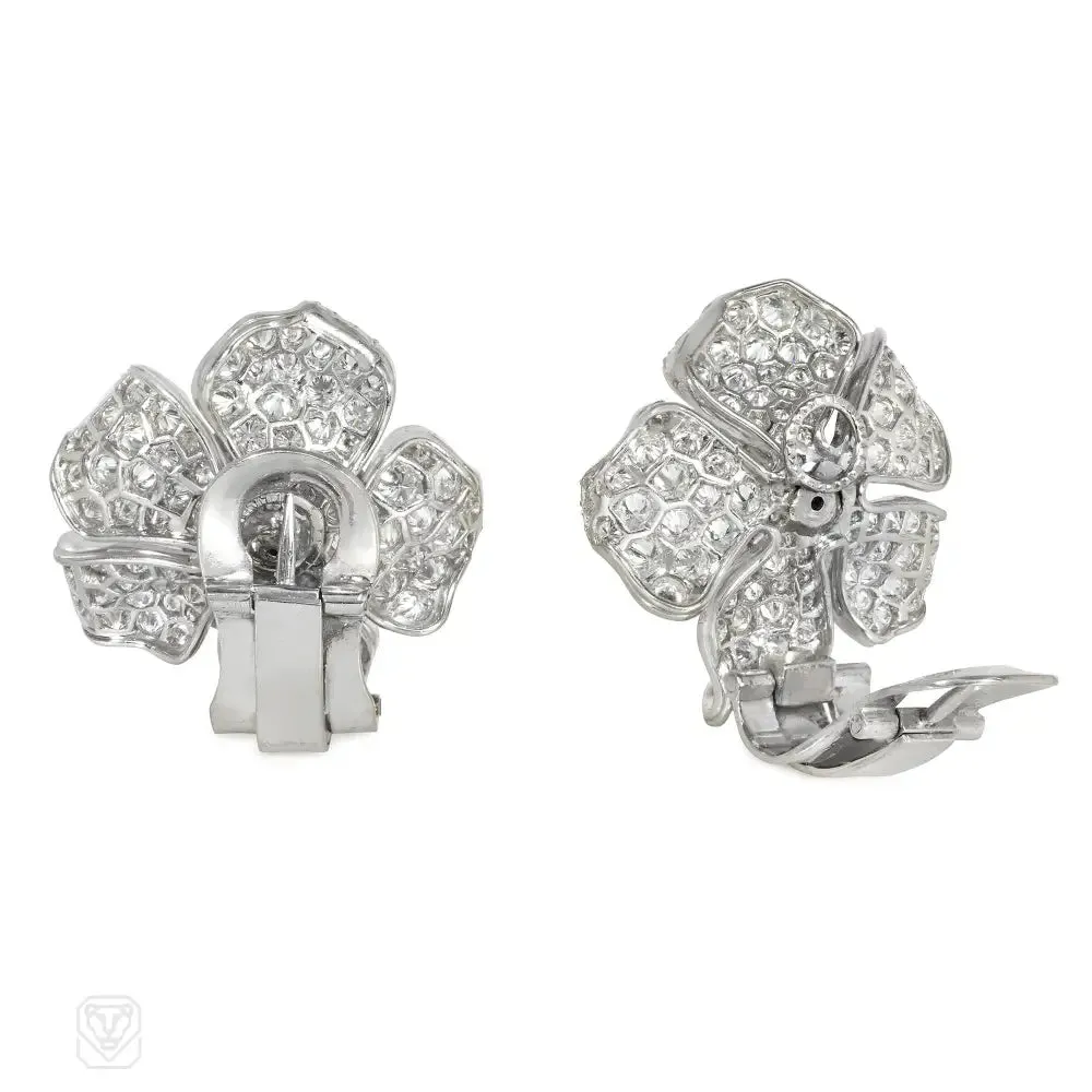 1950s diamond and platinum convertible flower earrings