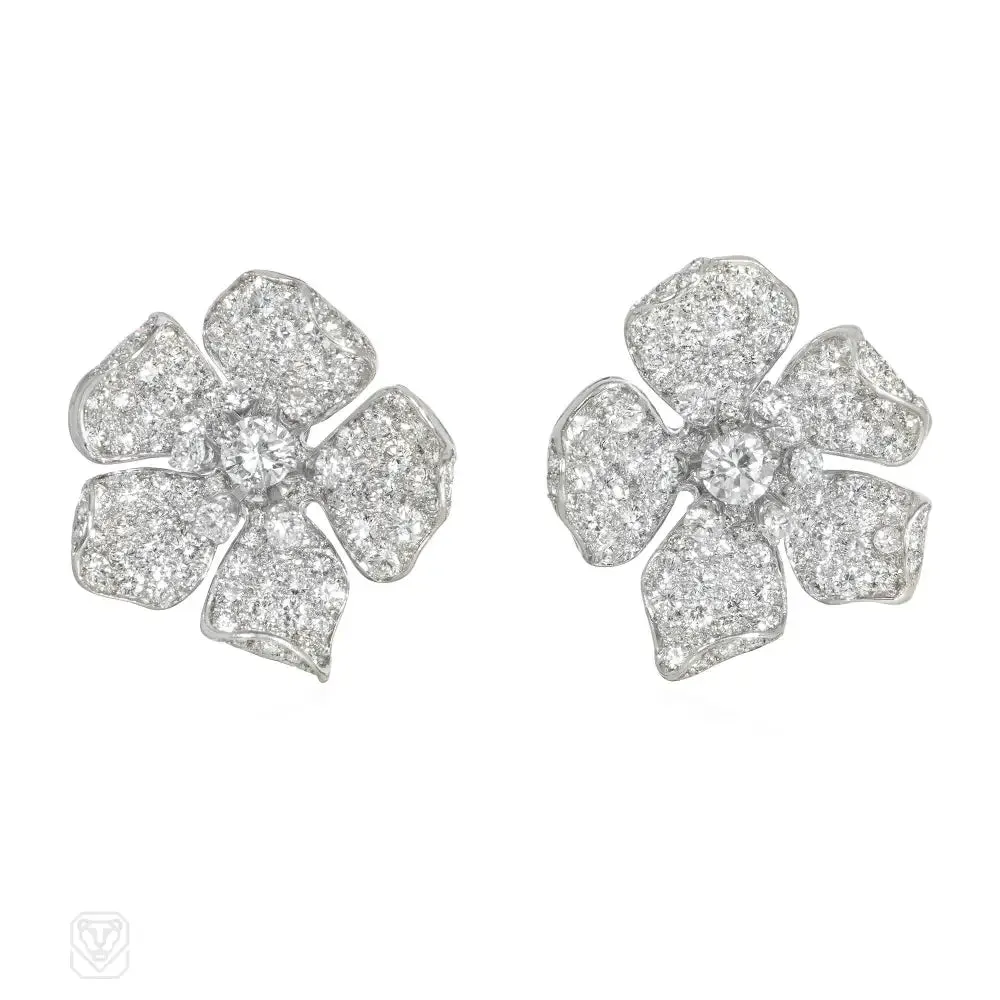 1950s diamond and platinum convertible flower earrings