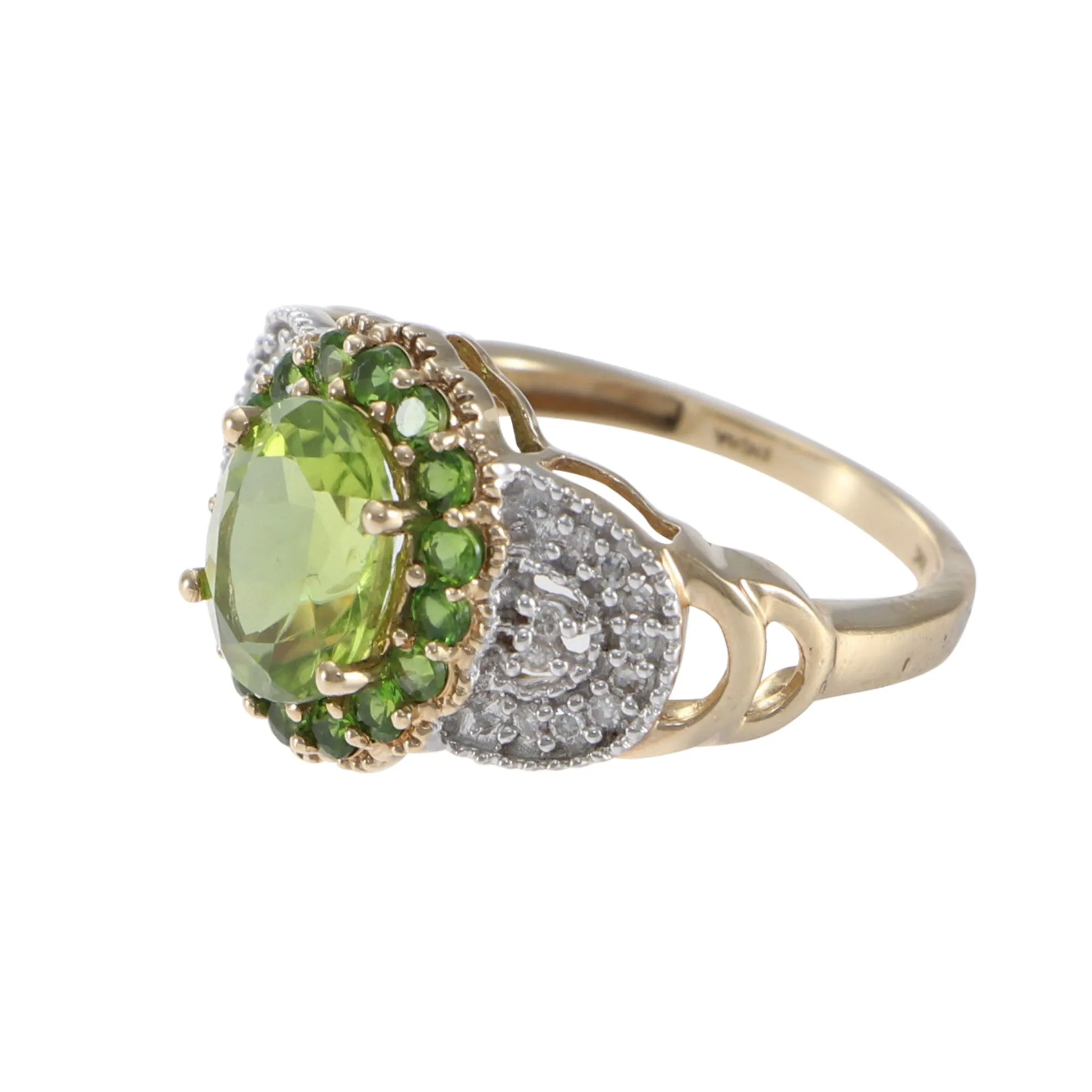 2.54CTW Oval Peridot Diamond Cocktail Ring 10k Yellow Gold Womens Estate