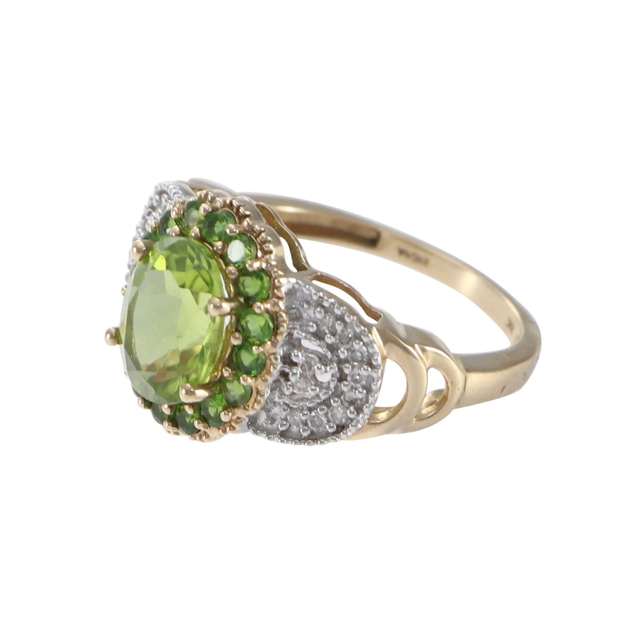2.54CTW Oval Peridot Diamond Cocktail Ring 10k Yellow Gold Womens Estate