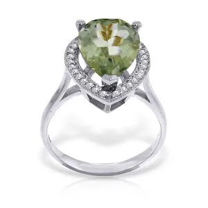3.41 Carat 14K Solid White Gold Thankful For Green Amethyst Diamond Ring
