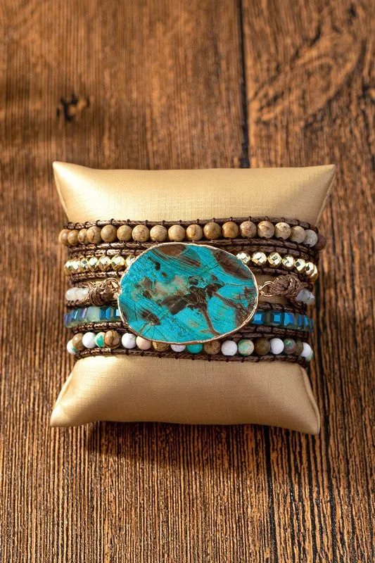 34" Natural Stone Boho Wraparound Bracelet