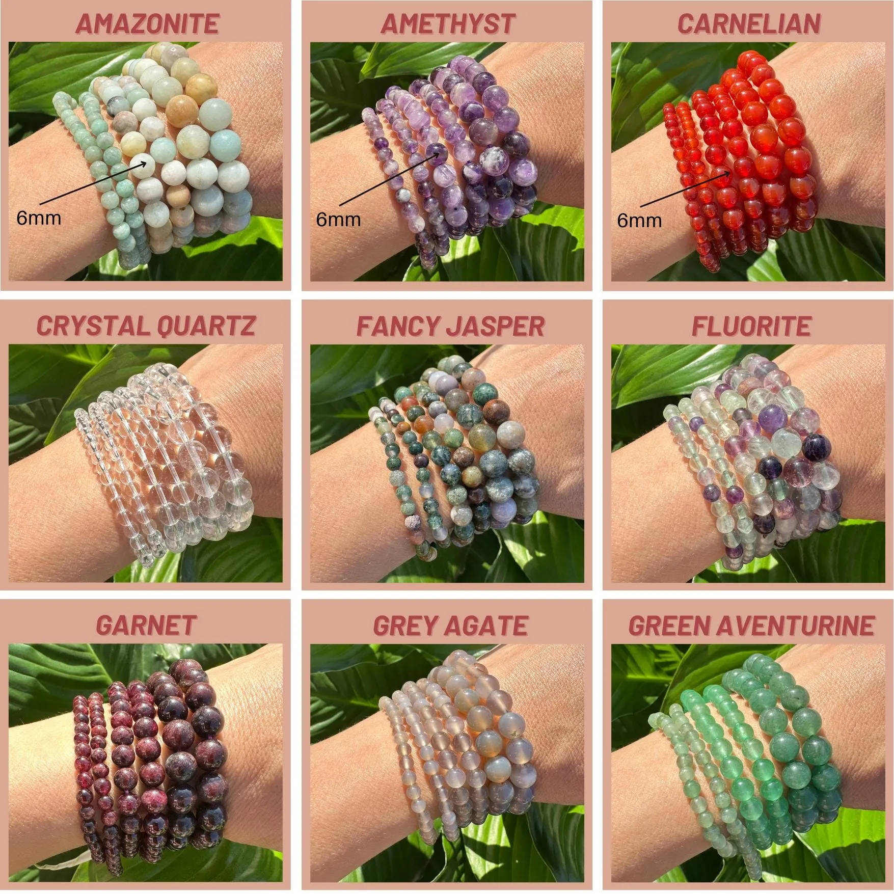 6mm Crystal Beaded Bracelets