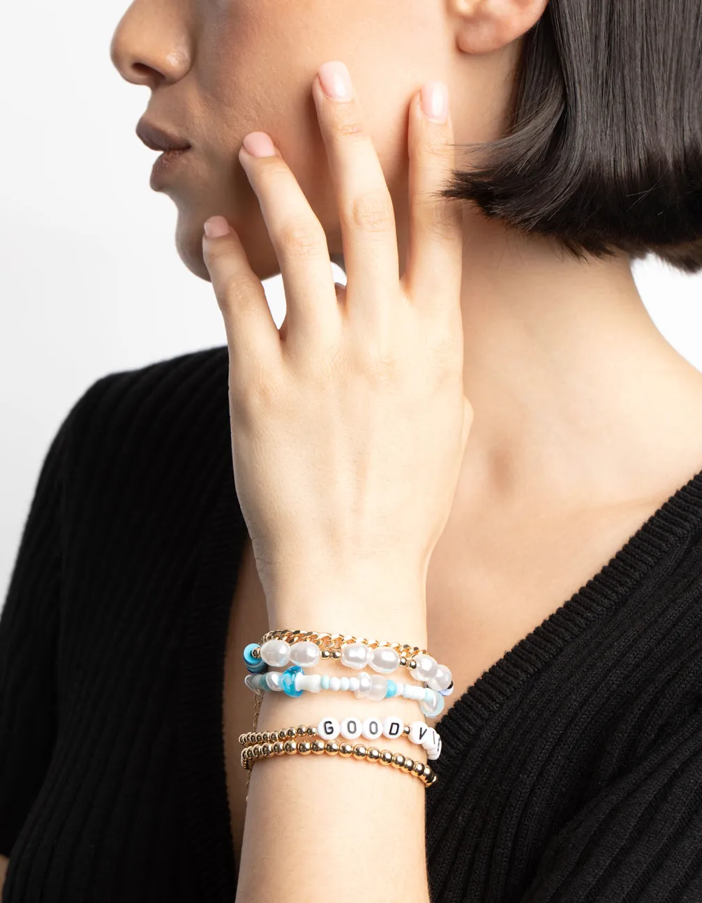 90s Blue Mushroom Beaded Bracelet 5-Pack