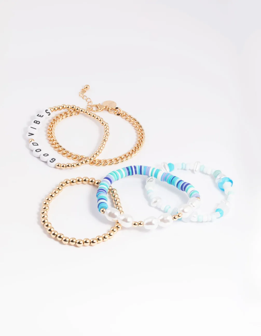 90s Blue Mushroom Beaded Bracelet 5-Pack