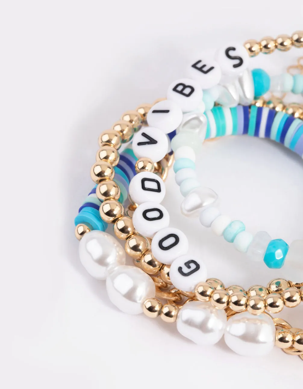 90s Blue Mushroom Beaded Bracelet 5-Pack