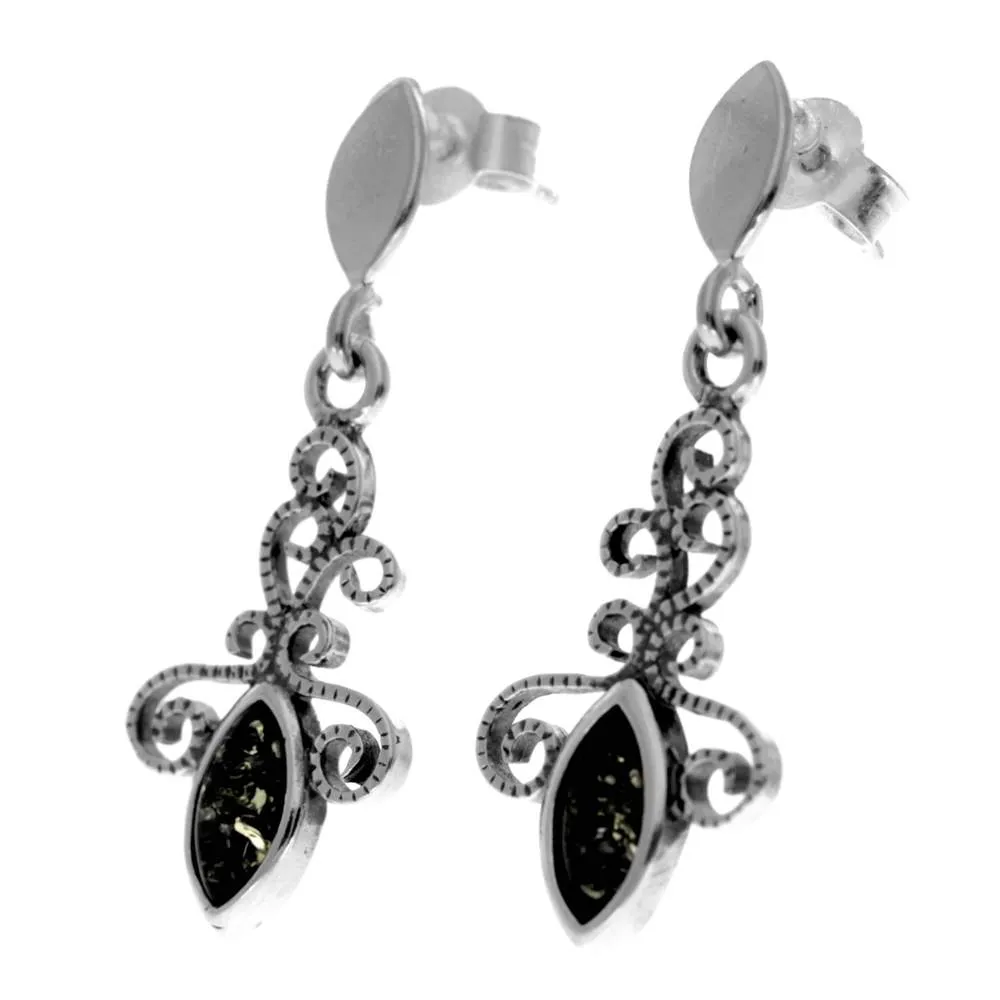 925 Sterling Silver & Baltic Amber Classic Drop Earrings - 8108