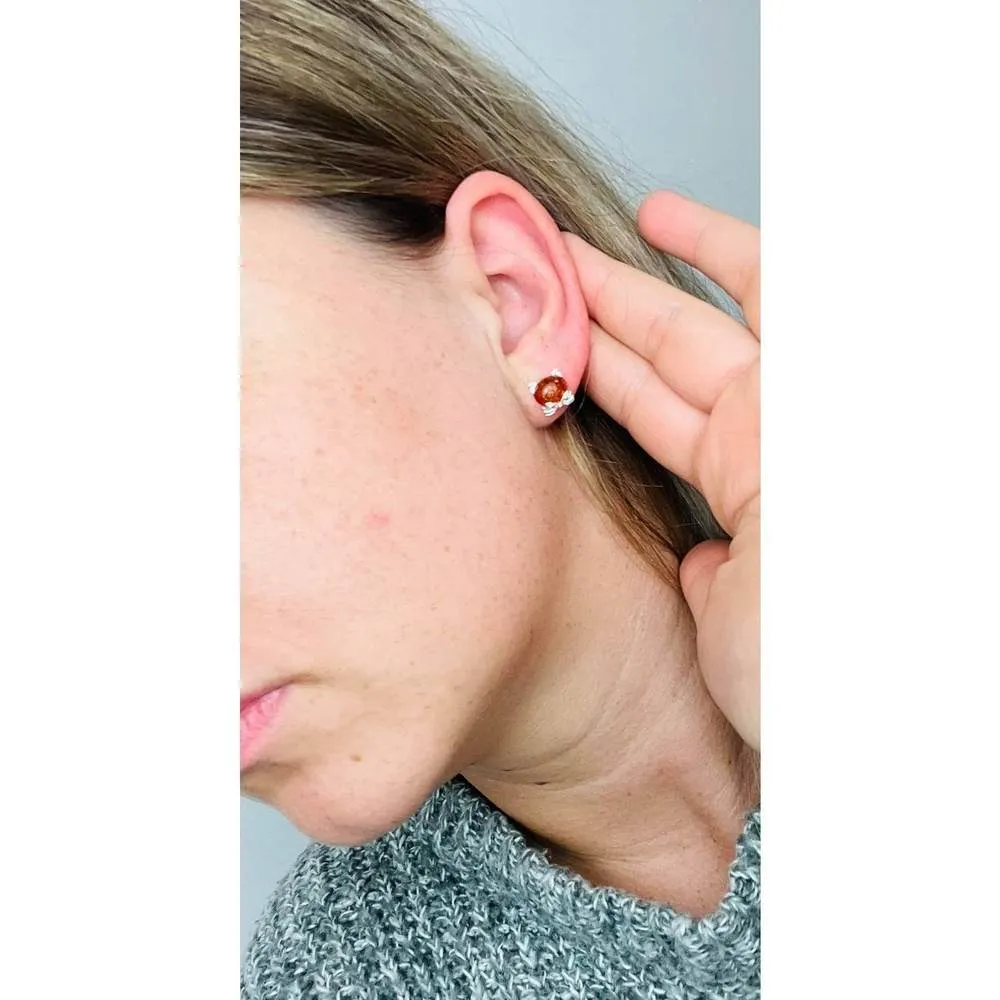 925 Sterling Silver & Baltic Amber Cute Cats Studs Earrings - GL192