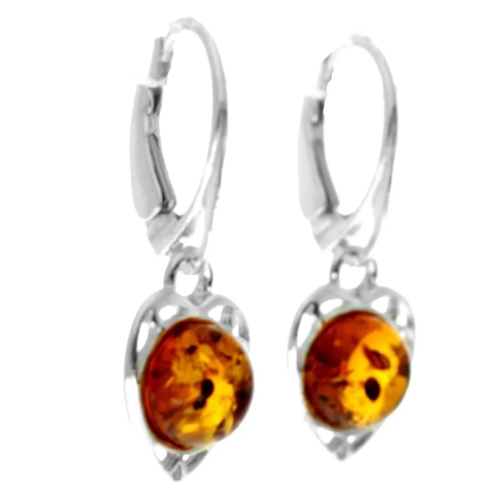 925 Sterling Silver with Genuine Baltic Amber Classic Drop Earrings - 8169