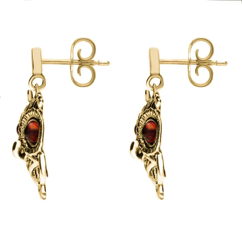 9ct Yellow Gold Amber Orange Owl Stud Earrings