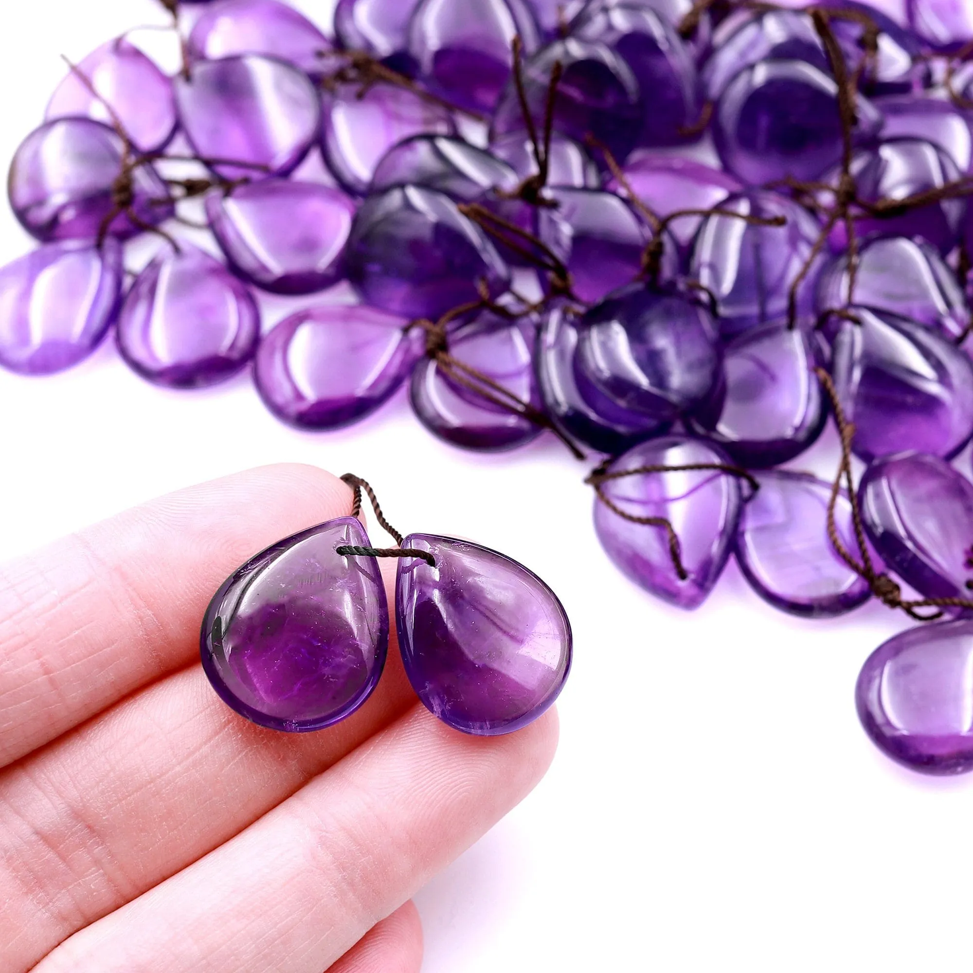 AAA Drilled Natural Purple Amethyst Teardrop Earring Beads Pair Matched Pear Gemstone