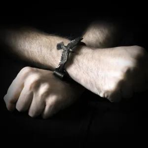 Alchemy Gothic Majestic Raven Black Consort Men's Leather Wriststrap | Fine Pewter