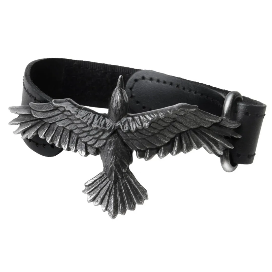 Alchemy Gothic Majestic Raven Black Consort Men's Leather Wriststrap | Fine Pewter