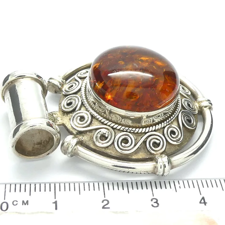 Amber Pendant, Celtic Disc Round Cabochon, 925 Sterling Silver