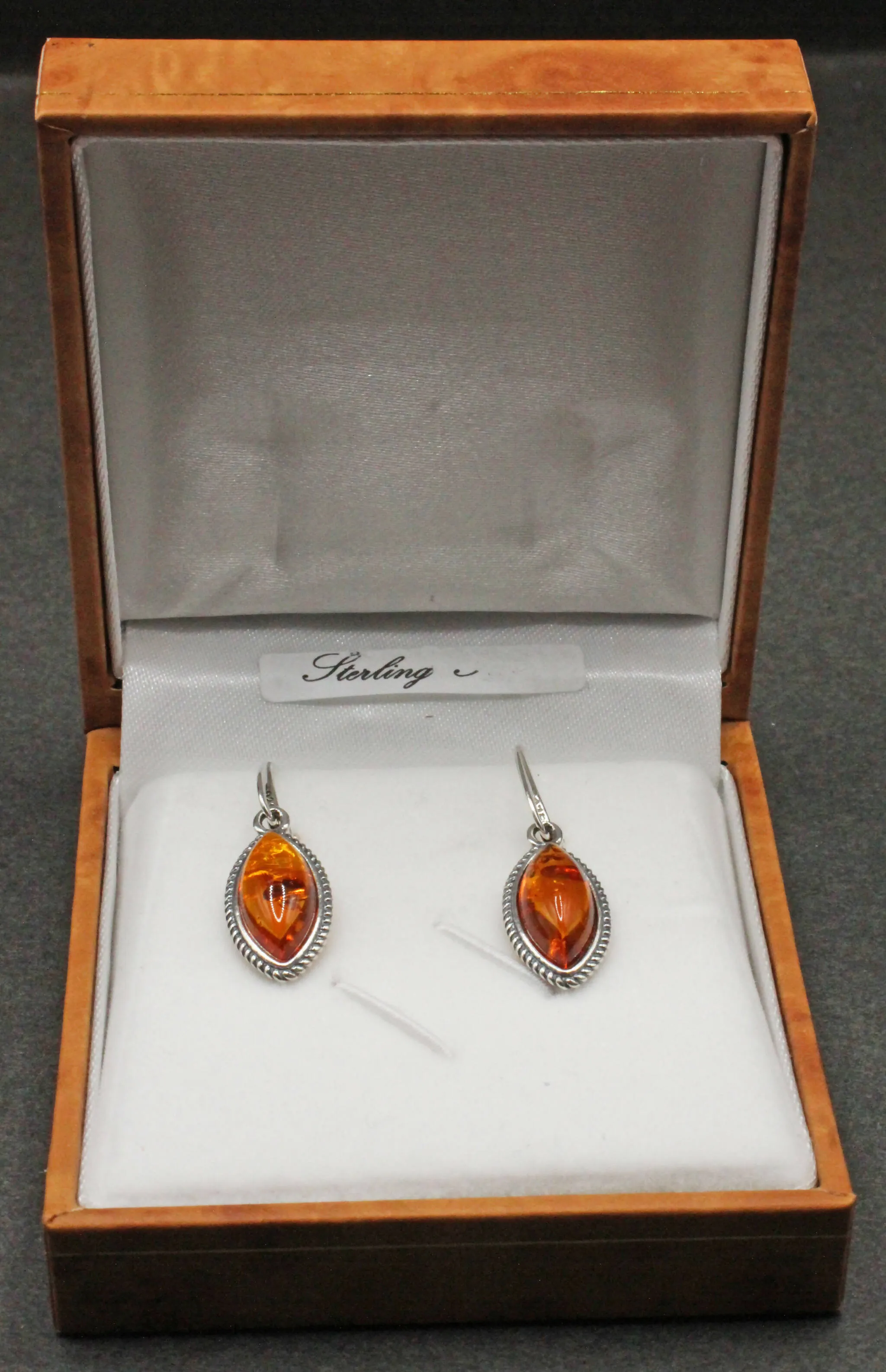 Amber set silver drop earrings