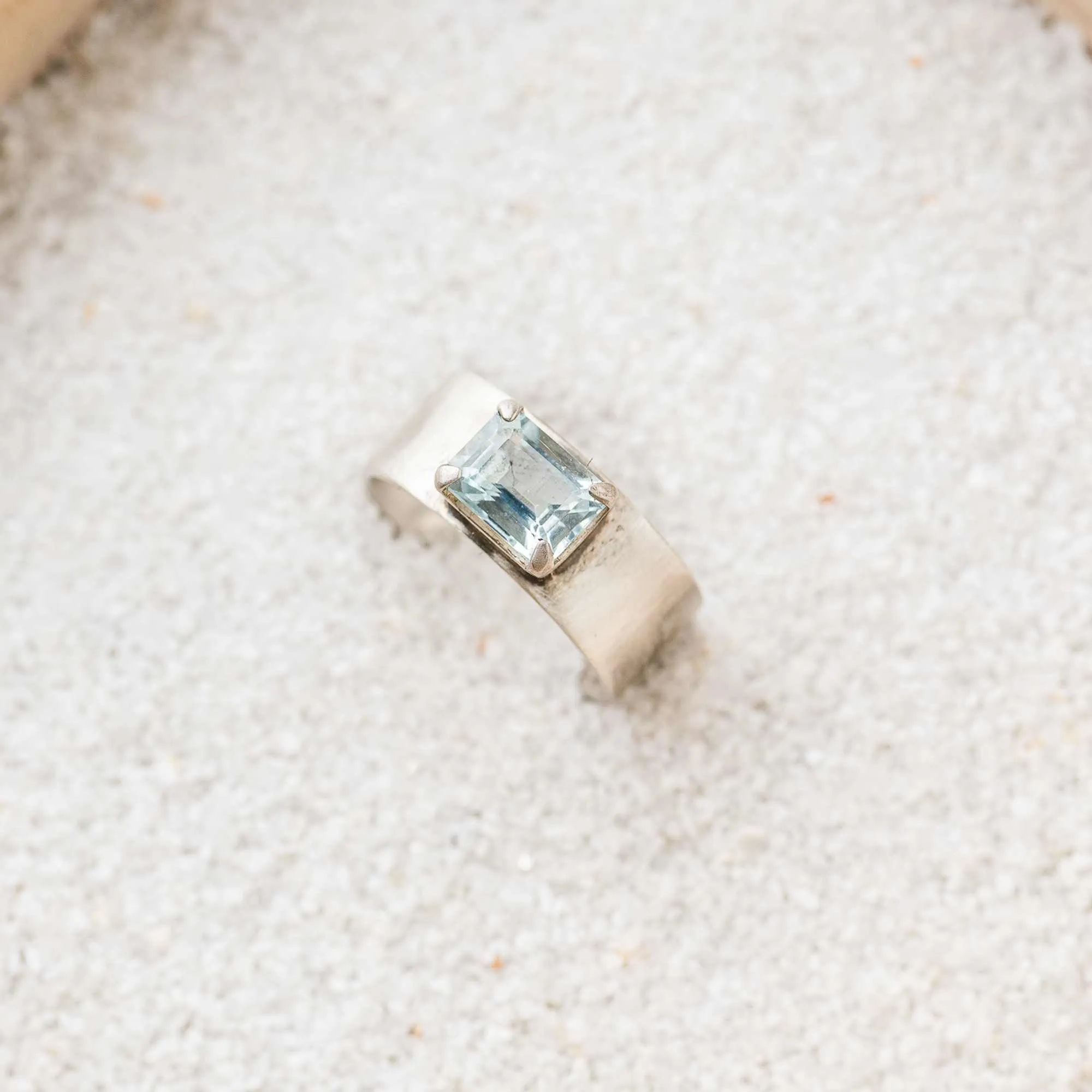 Aquamarine East-West Emerald-Cut Ring on Cigar Band