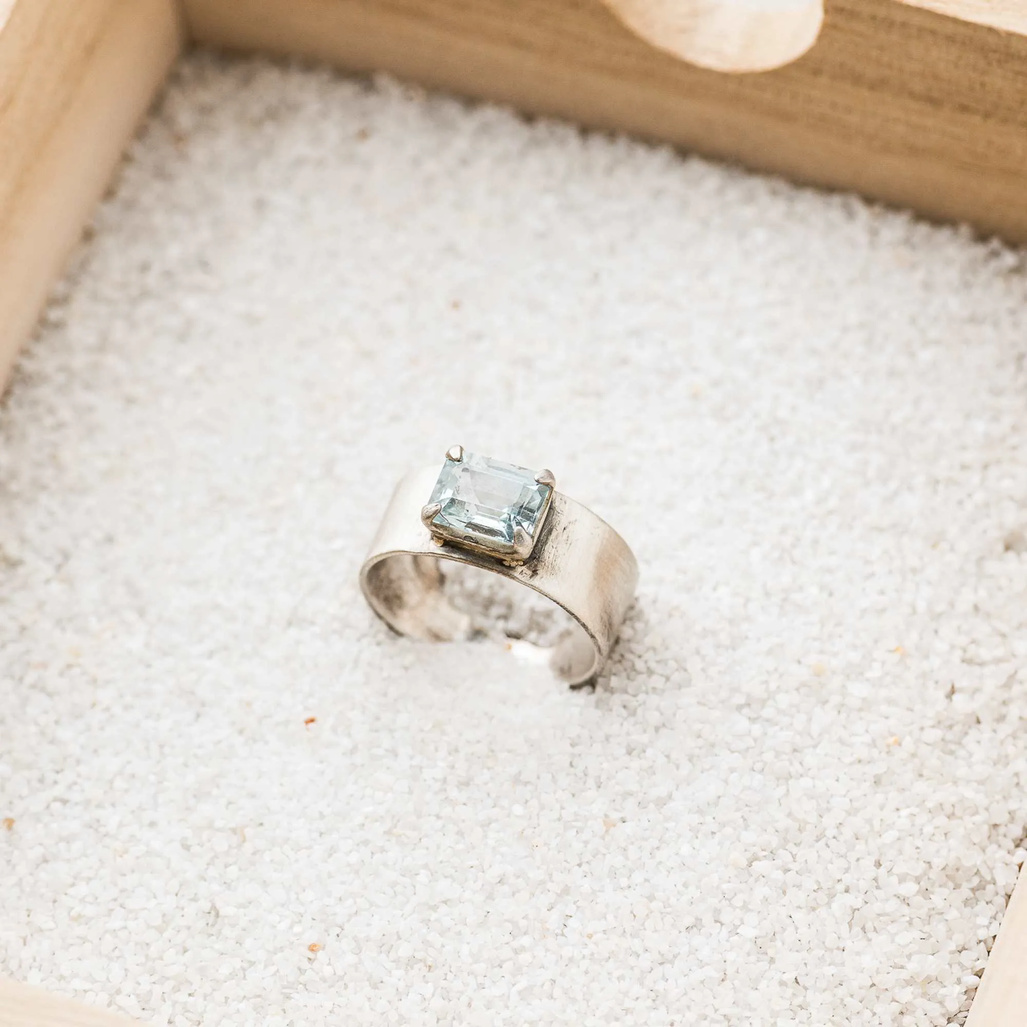 Aquamarine East-West Emerald-Cut Ring on Cigar Band