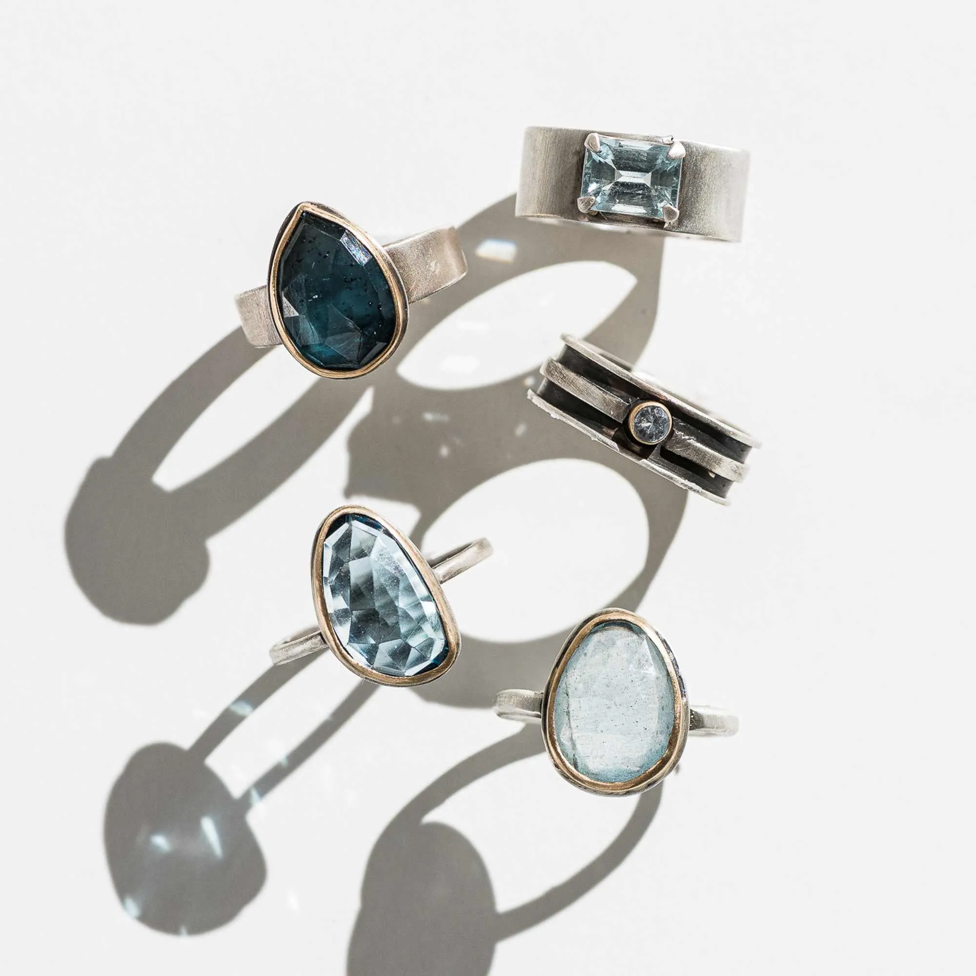 Aquamarine East-West Emerald-Cut Ring on Cigar Band