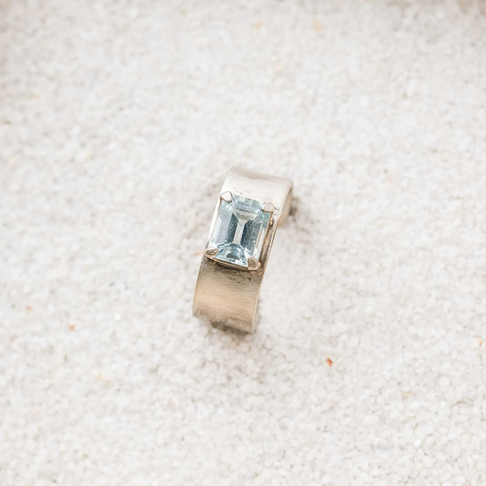 Aquamarine East-West Emerald-Cut Ring on Cigar Band