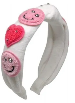 Bari Lynn Patch Smile Terry Knot Headband - White