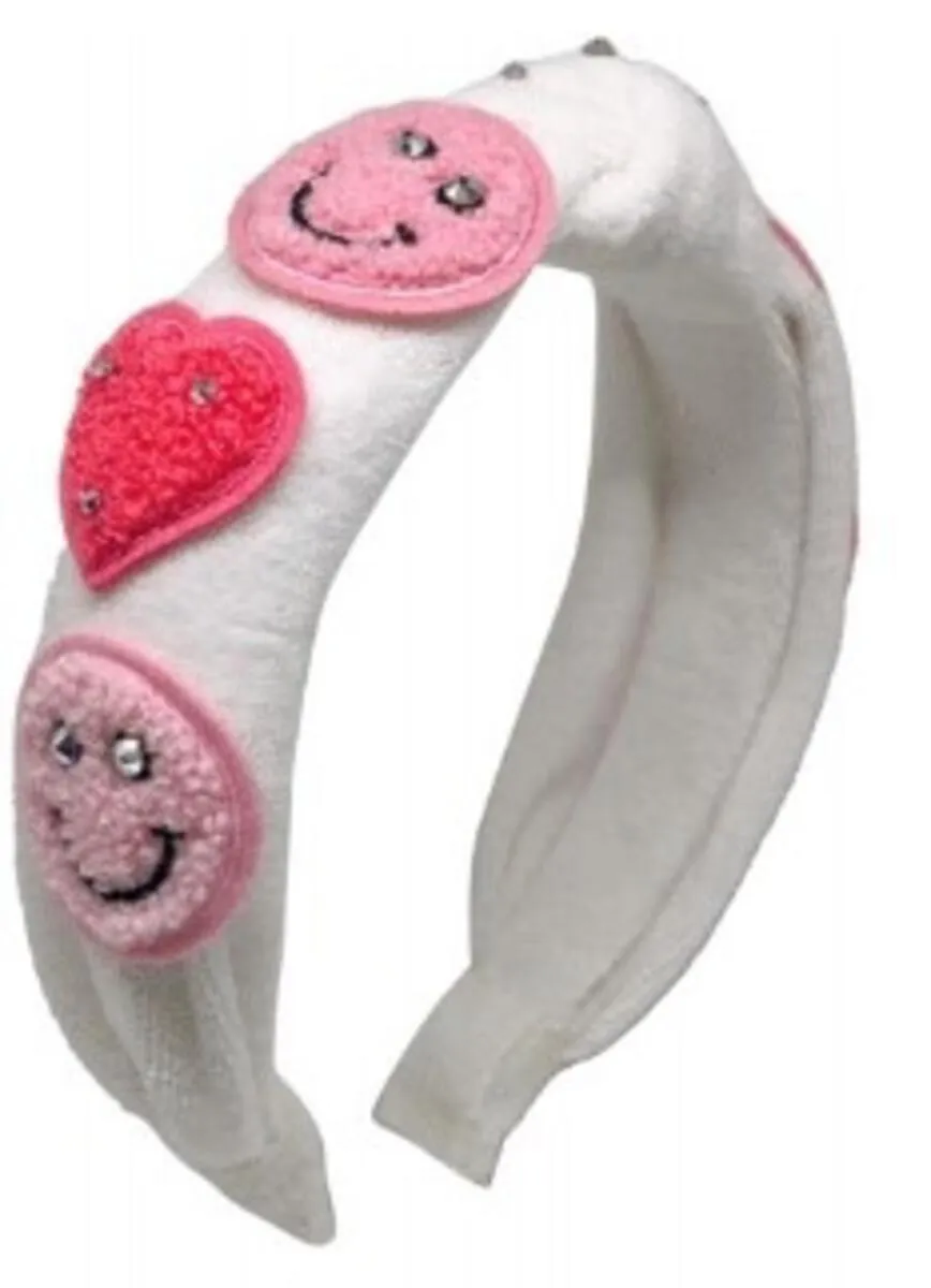 Bari Lynn Patch Smile Terry Knot Headband - White