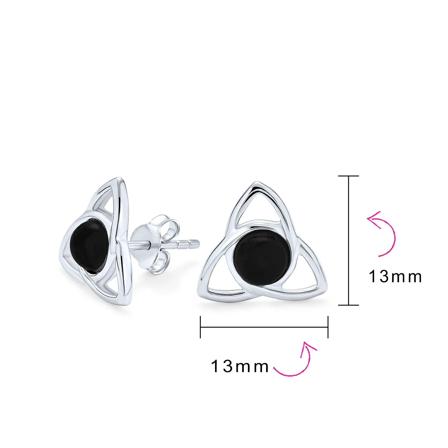 Black Onyx Amber Gemstone Trinity Knot Stud Earrings Sterling Silver Finish