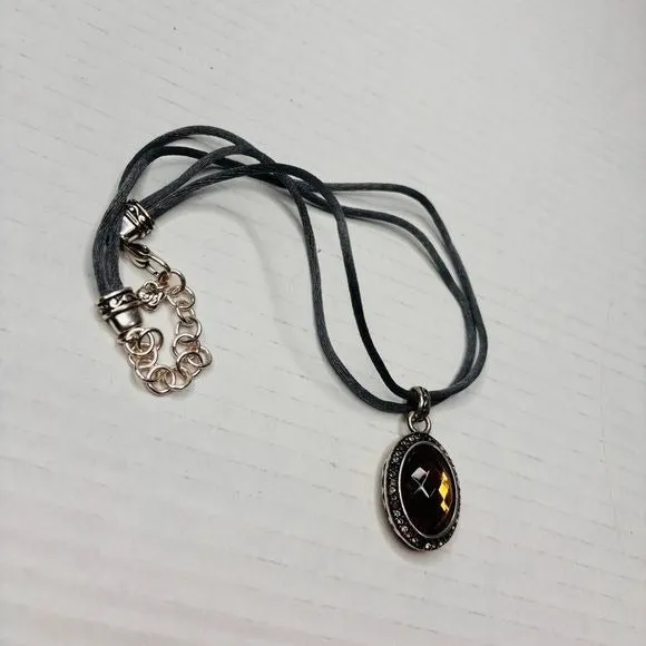 BRIGHTON Luminesce Gray Silk Cord Oval Amber Crystal Pendant Necklace