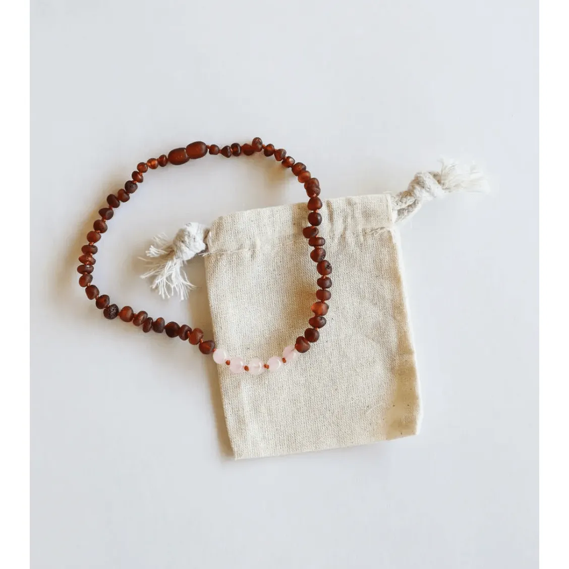Canyonleaf Kids Raw Cognac Amber   Rose Quartz Necklace