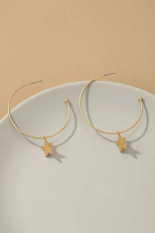 Dainty Hoop Earrings with Star Charm
