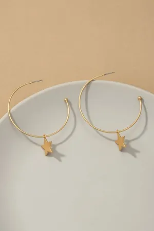 Dainty Hoop Earrings with Star Charm