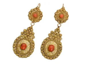 Day Night Coral Filigree Gold Earrings