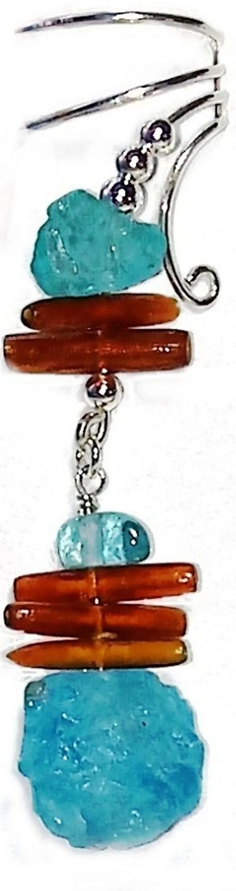 Ear Cuff of Genuine Apatite and Golden Coral Sticks Dangle