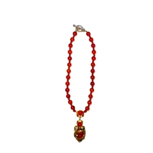 Enamel Bird Pendant Amber Necklace