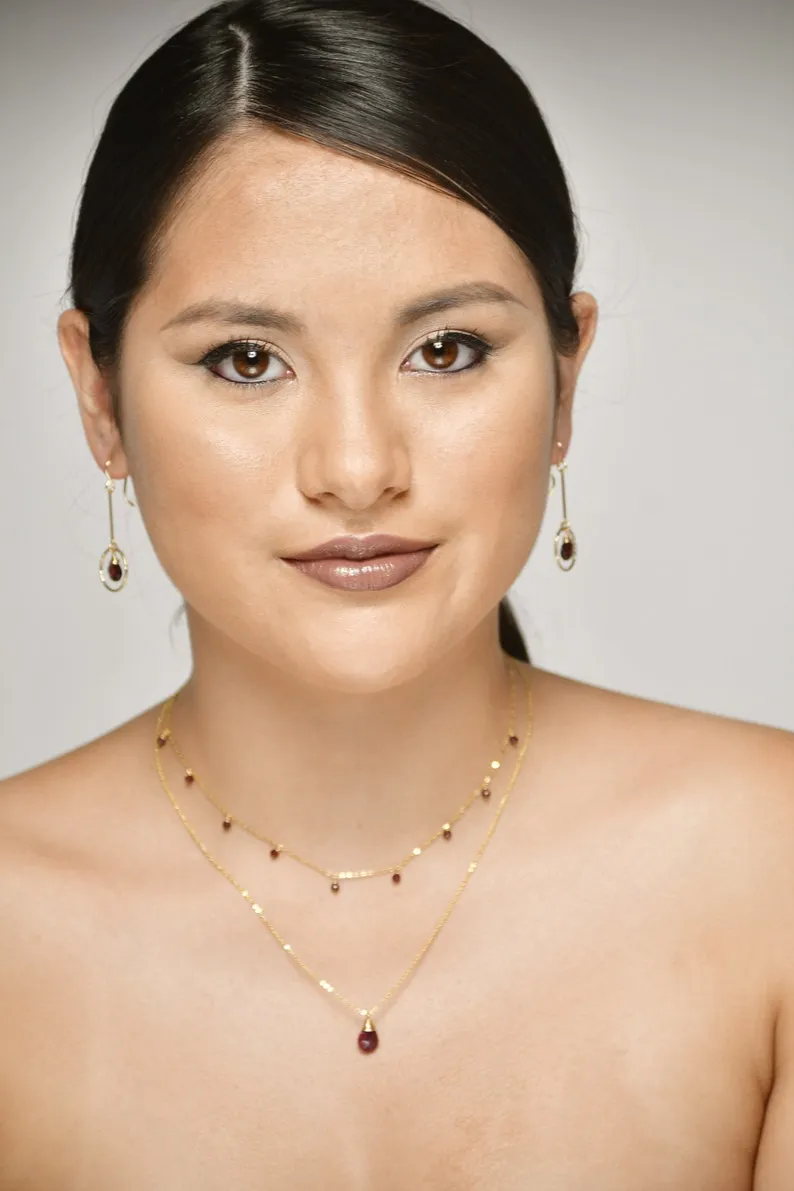 Garnet Long Dangle Earrings