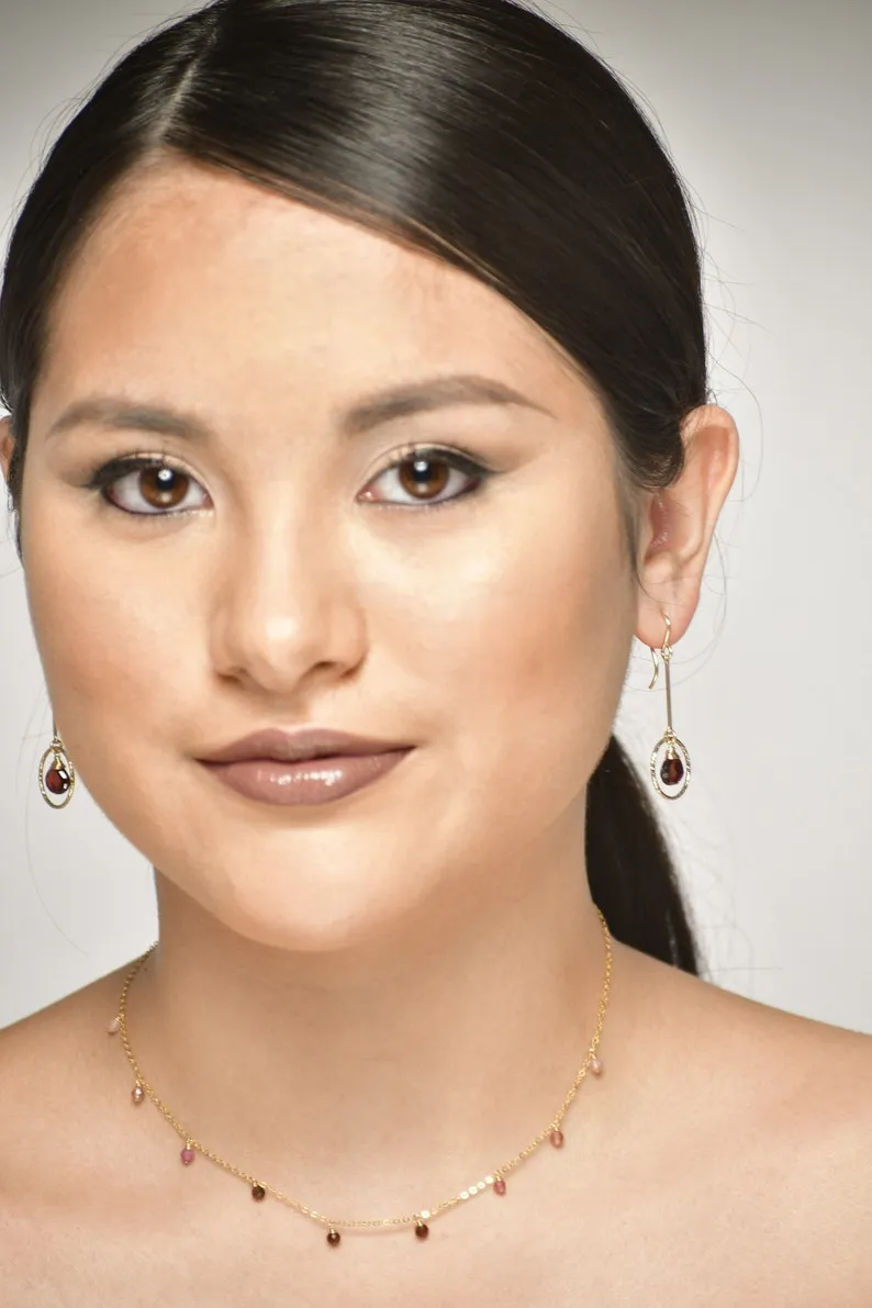 Garnet Long Dangle Earrings
