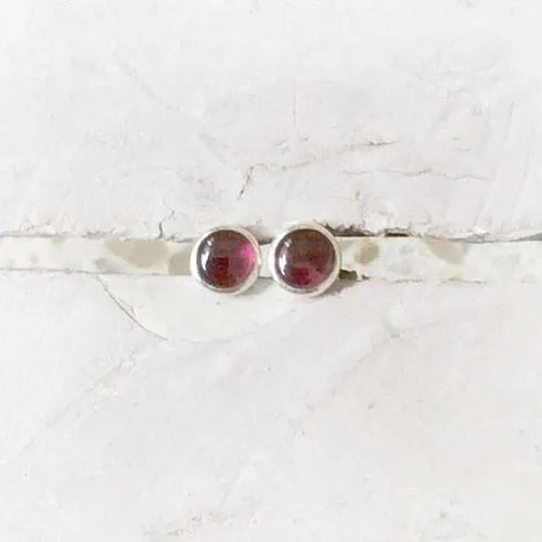 Garnet Round Silver Stud