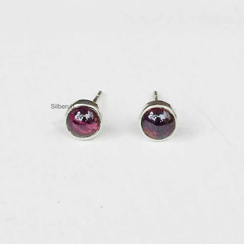 Garnet Round Silver Stud