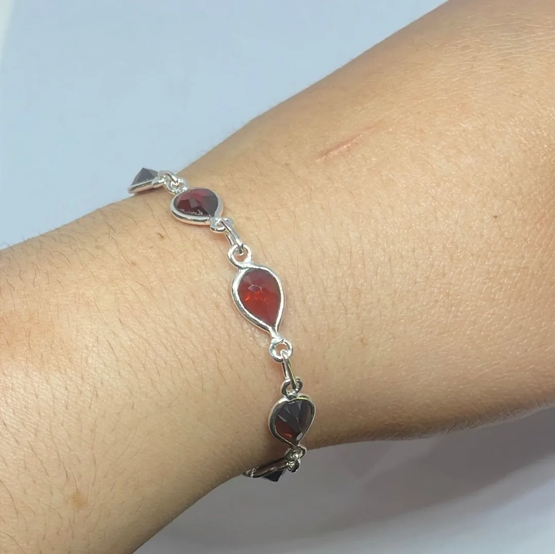 Garnet Silver Bracelet