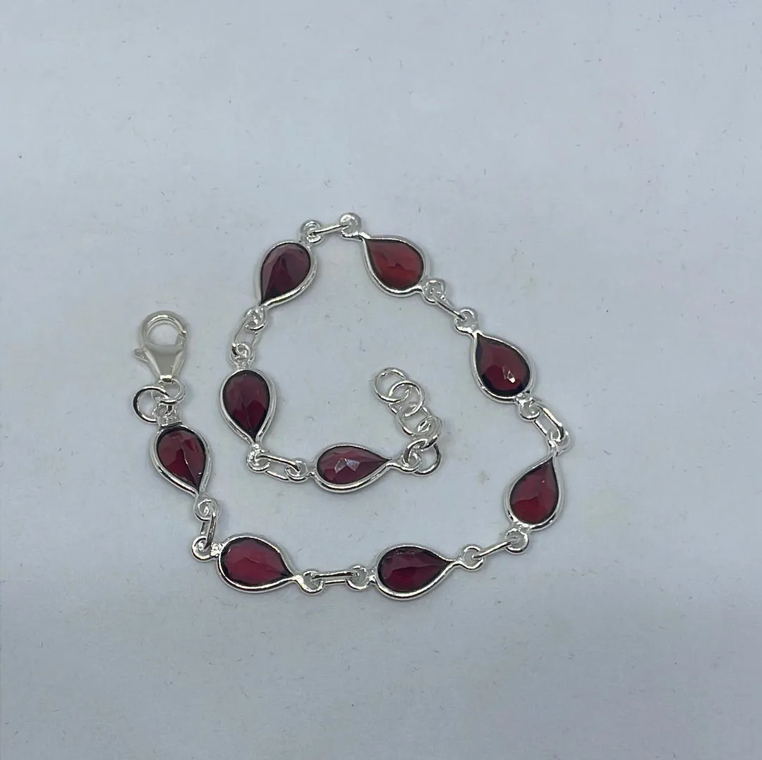 Garnet Silver Bracelet