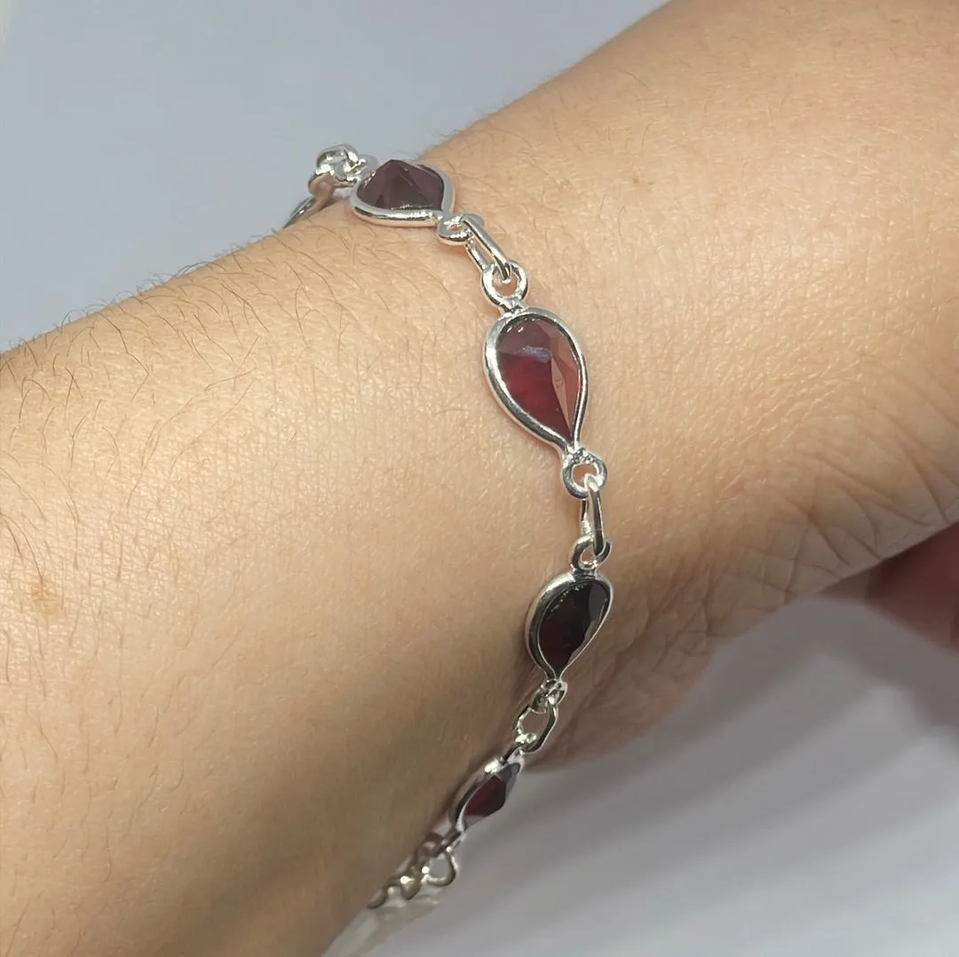 Garnet Silver Bracelet