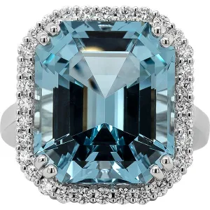 Gems of Distinction Collection's 14k White Gold 12.34ct Aquamarine & .58ctw Diamond Ring