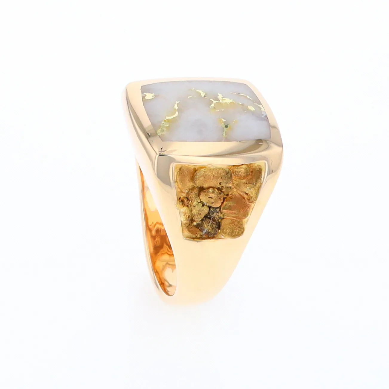 Gold Quartz Ring Double Side Natural Nuggets Rectangle Inlaid Center G1