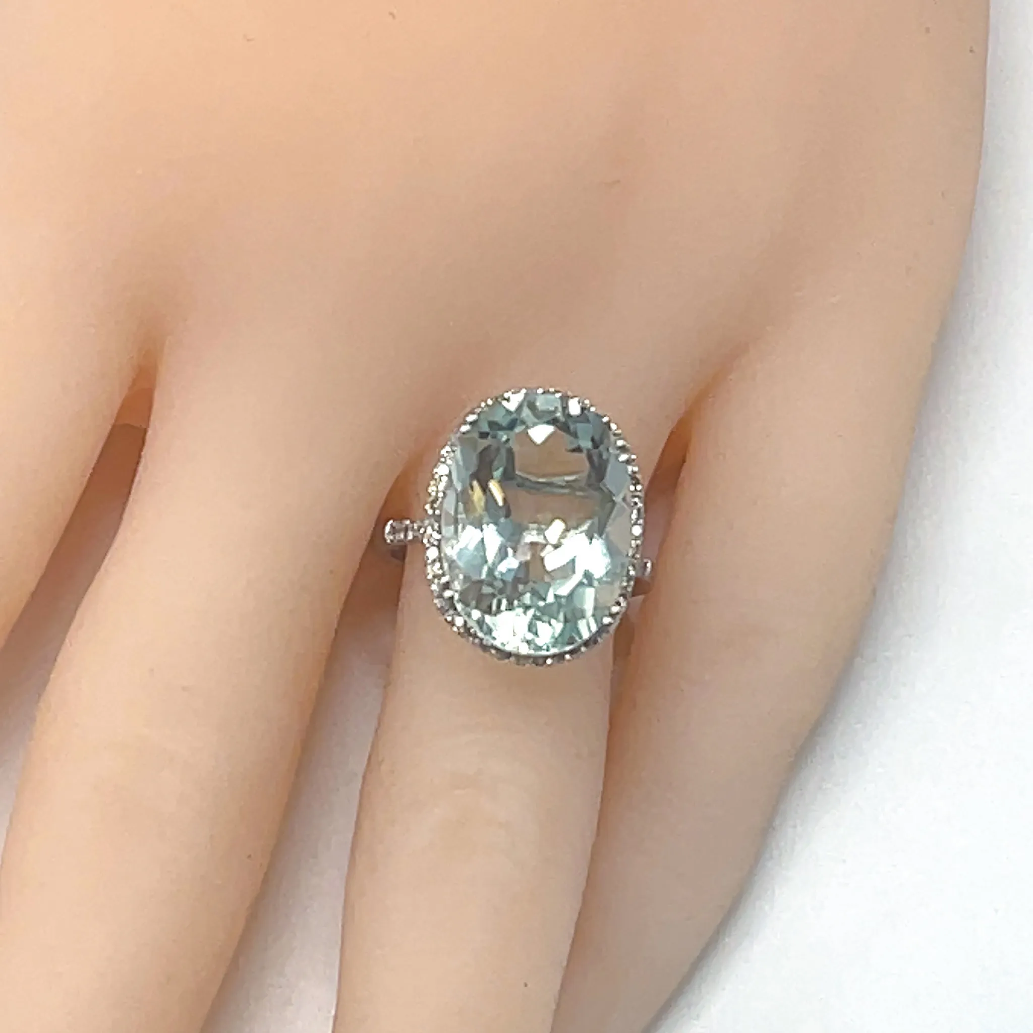 Green Aquamarine & Diamond Ring in 14k Gold