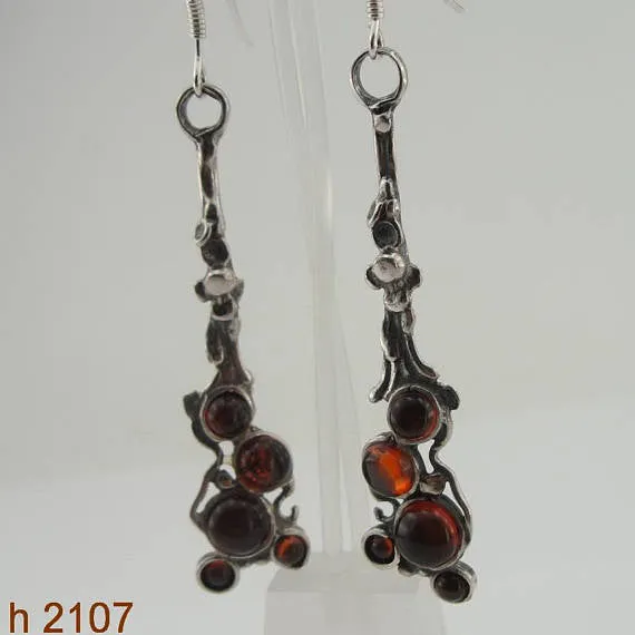 Hadar NEW Long Sterling Silver Cluster Amber , gift ,Christmas, Earrings (h 2107)