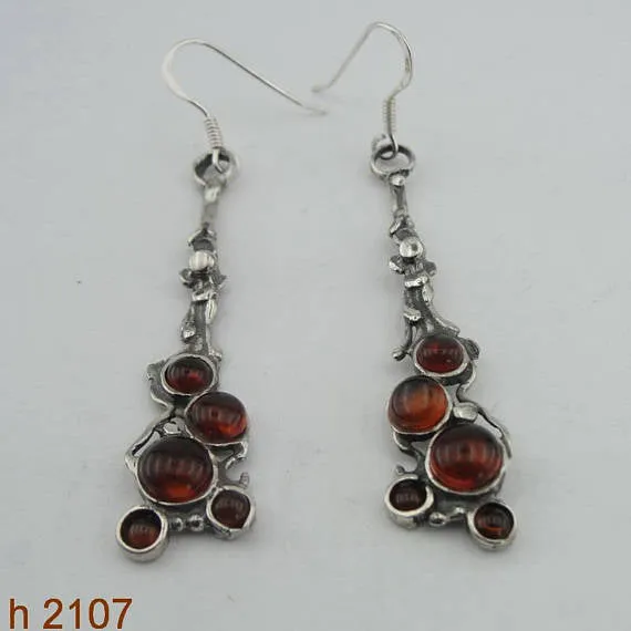 Hadar NEW Long Sterling Silver Cluster Amber , gift ,Christmas, Earrings (h 2107)