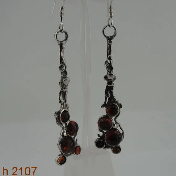 Hadar NEW Long Sterling Silver Cluster Amber , gift ,Christmas, Earrings (h 2107)