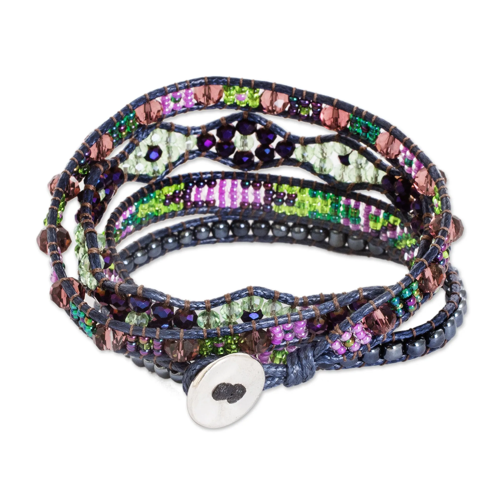 Handcrafted Beaded Positive Energy Long Wrap Bracelet - Wisdom of the Cosmos | NOVICA